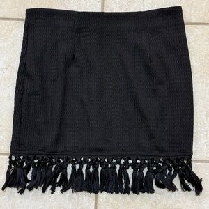 Lulus Waffle Knit Tassel Fringe Hemline Black Skirt